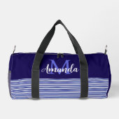 青い色ブロック(青い白黒の色ストライプ) ダッフルバッグ (裏面)