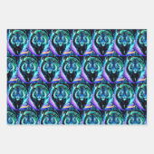 青い色合いで描かれた美しい虎 ラッピングペーパーシート (正面3)