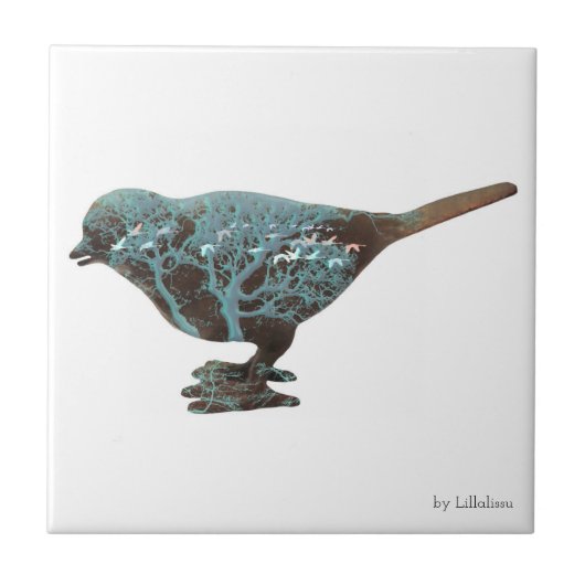 青い色合いのスズメの夢のようなイメージ タイル (正面)