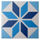 青い色合いの幾何学的な花 タイル (正面)