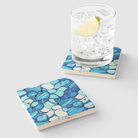 青い色合いの石のように丸王室のい ストーンコースター (横)
