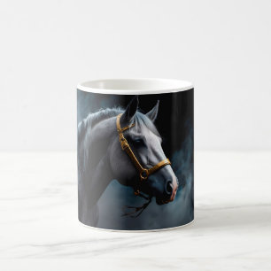 青い色合いの黒い背景の馬 コーヒーマグカップ