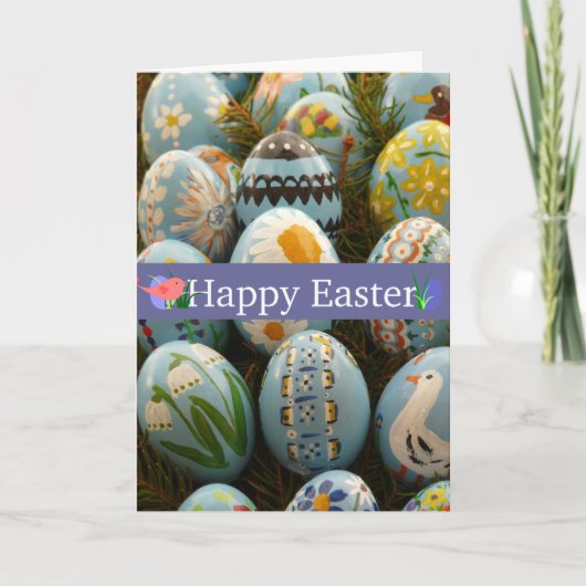 青い色彩の鮮やかイースターエッグ シーズンカード (正面)