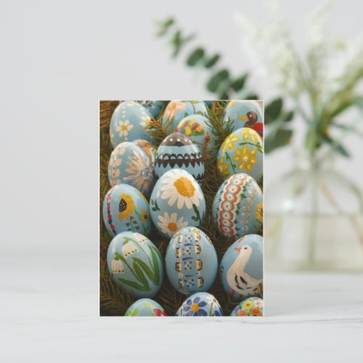 青い色彩の鮮やかイースターエッグ シーズンポストカード (スタンド正面)