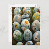 青い色彩の鮮やかイースターエッグ シーズンポストカード (正面/裏面)