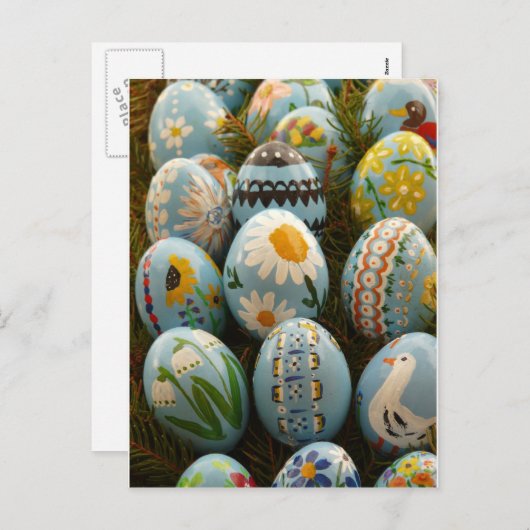 青い色彩の鮮やかイースターエッグ シーズンポストカード (正面/裏面)
