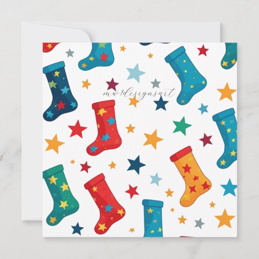 青い色調のクリスマス靴下交換パーティー 招待状 (裏面)