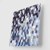 青い色調のハニカムパターン スクエア壁時計 (傾斜)