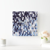 青い色調のハニカムパターン スクエア壁時計 (ホーム)