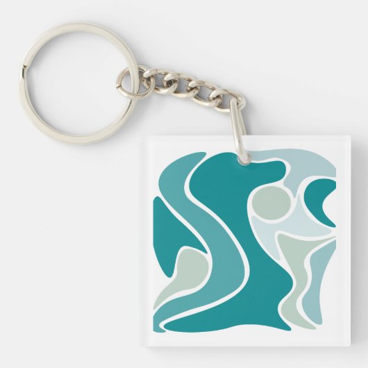 青い色調の抽象的なパターン キーホルダー (正面)