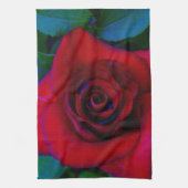 青い色調の赤いバラ キッチンタオル (縦)