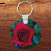 青い色調の赤いバラ キーホルダー (正面)