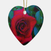 青い色調の赤いバラ セラミックオーナメント (左)
