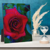 青い色調の赤いバラ フォトプラーク (側面)