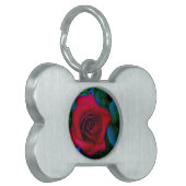 青い色調の赤いバラ ペットネームタグ (正面左)