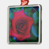 青い色調の赤いバラ メタルオーナメント (左)