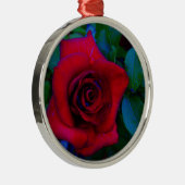 青い色調の赤いバラ メタルオーナメント (右)