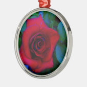 青い色調の赤いバラ メタルオーナメント (左)