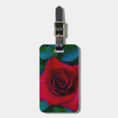 青い色調の赤いバラ ラゲッジタグ (正面縦)