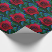 青い色調の赤いバラ ラッピングペーパー (角)