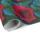 青い色調の赤いバラ ラッピングペーパー (ロールコーナー)