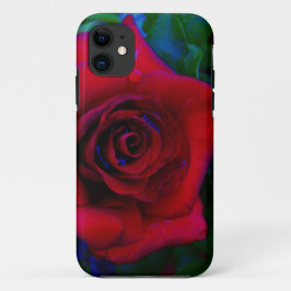 青い色調の赤いバラ iPhone 11 ケース