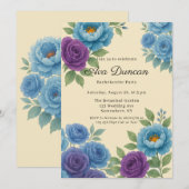 青い芍薬とフィグパープルローズの独身最後のパーティー 招待状 (正面/裏面)
