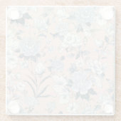 青い芍薬と桃の植物学的なヴィンテージの花柄 ガラスコースター (裏面)