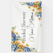 青い芍薬と黄色のデイジーのブライダルシャワー 横断幕 (縦)
