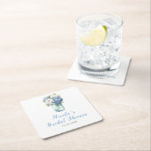 青い芍薬のメイソンジャー ブライダルシャワー スクエアペーパーコースター (インサイチュ)