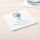 青い芍薬のメイソンジャー ブライダルシャワー スクエアペーパーコースター (アングル)