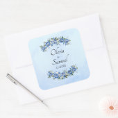 青い芍薬の花嫁と花婿の名前と日付 スクエアシール (封筒)