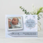 青い花および鳩の新生児の発表 案内状 (スタンド正面)