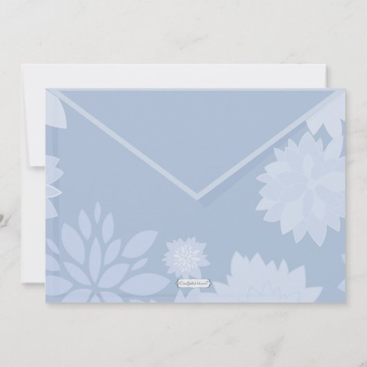 青い花および鳩の新生児の発表 案内状 (裏面)