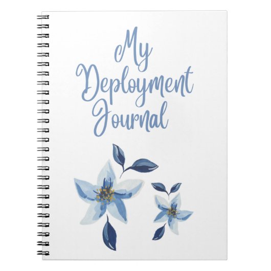 青い花が付いたマイデプロイメントジャーナル ノートブック (正面)