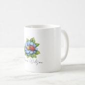 青い花が咲く幸せなてんとう虫 コーヒーマグカップ (正面右)