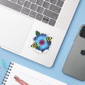 青い花でミツバチのランチデート シール (ノートパソコンとiPhone)