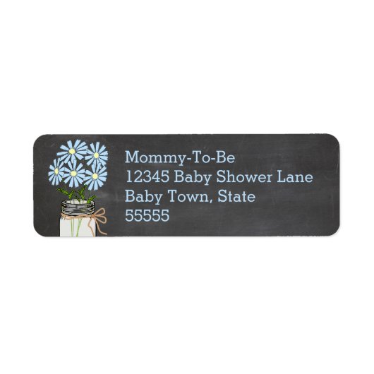 青い花でメイスンジャーの黒板の外観 ラベル (正面)