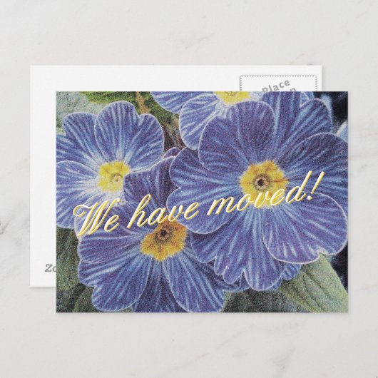 青い花で移動はがきデザイン 案内ポストカード (正面/裏面)