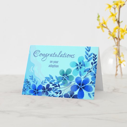 青い花で縁取りおめでとうございます カード (黄色い花)