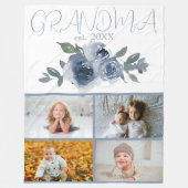 青い花とおばあちゃんの写真 フリースブランケット (正面)