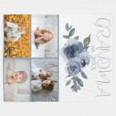 青い花とおばあちゃんの写真 フリースブランケット (正面(横))