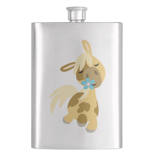 青い花とかわいい漫画ポニークラシックフラスコ フラスク (正面)