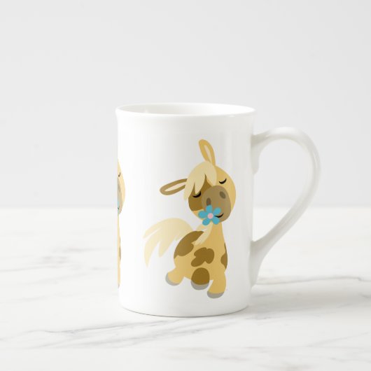 青い花とかわいい漫画ポニーボーン中国マグ ボーンチャイナマグカップ (右)