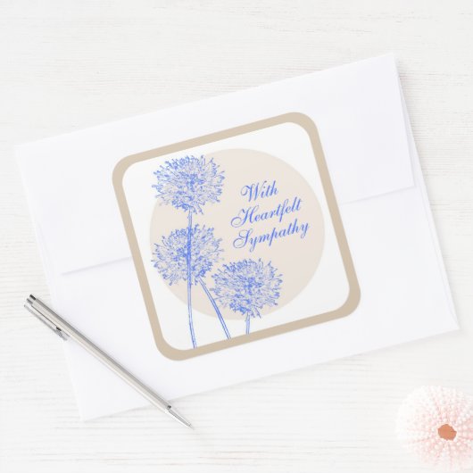 青い花とタンサークルステッカー スクエアシール (封筒)