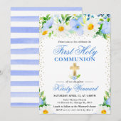 青い花とデイジーの聖餐式 招待状 (正面/裏面)