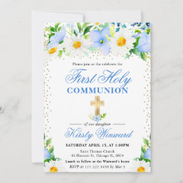 青い花とデイジーの聖餐式 招待状