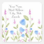 '青い花とピンクの果実'ラベル スクエアシール (正面)