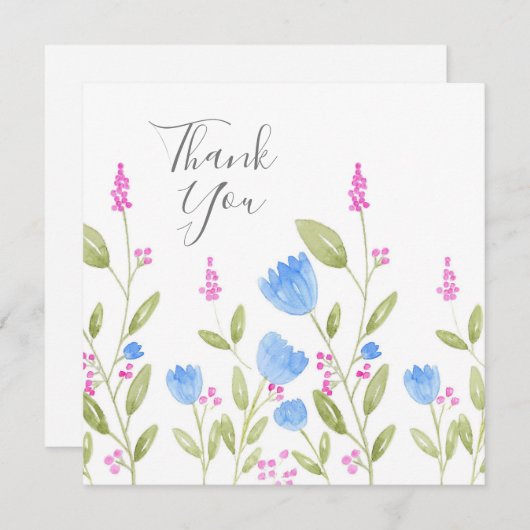 '青い花とピンクの果実'水色 サンキューカード (正面/裏面)