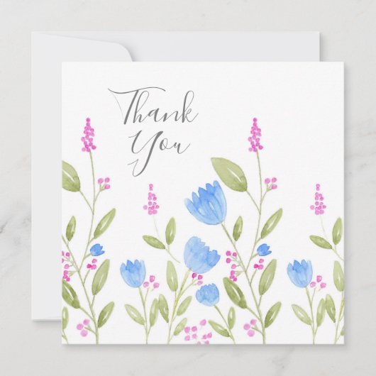 '青い花とピンクの果実'水色 サンキューカード (正面)